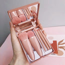 Kit Mini Pincéis Rosa Gold + Porta Pincéis Portátil com Espelho