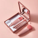 Kit Mini Pincéis Rosa Gold + Porta Pincéis Portátil com Espelho
