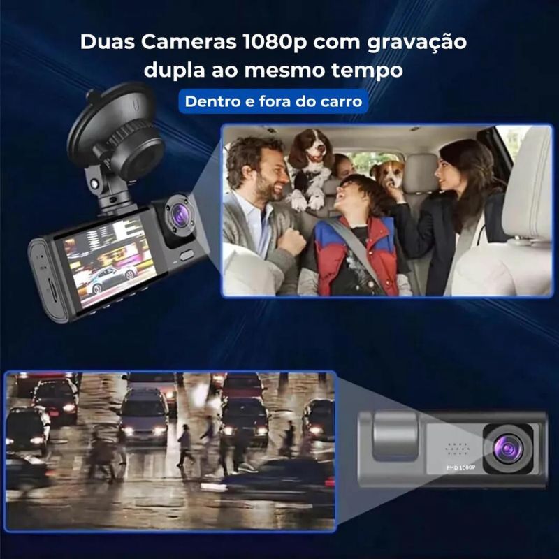 Câmera Veicular com Visão Noturna IR, Gravação em Loop e Tela IPS de 2" 1080P