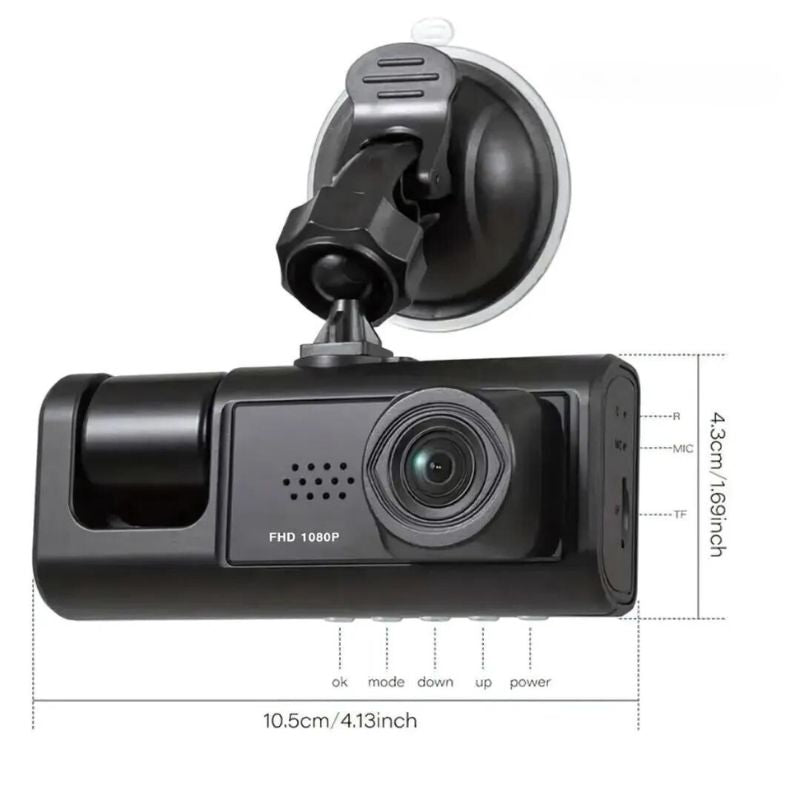 Câmera Veicular com Visão Noturna IR, Gravação em Loop e Tela IPS de 2" 1080P