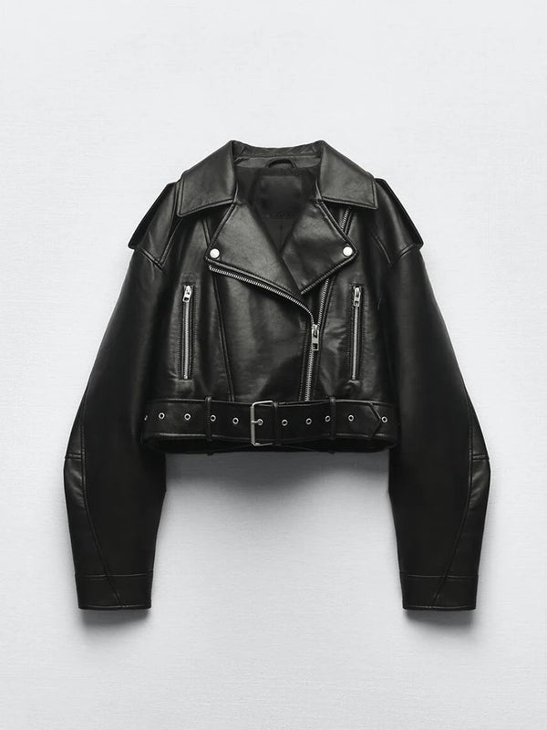Jaqueta de Couro Preta Feminina - Biker