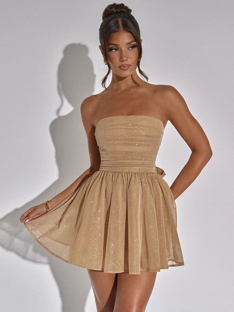 Vestido Curto Sem Alças de Brilho Glam Luxo