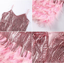 Vestido de Paetê Com Franjas e Plumas Caterine