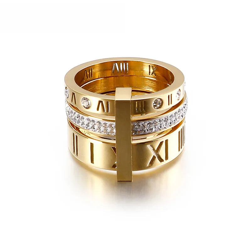 Anel Triplo Algarismo Romano Banhado em Ouro 18K