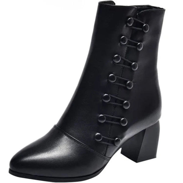 Bota Feminina de Couro e Salto Grosso - Zip Fashion